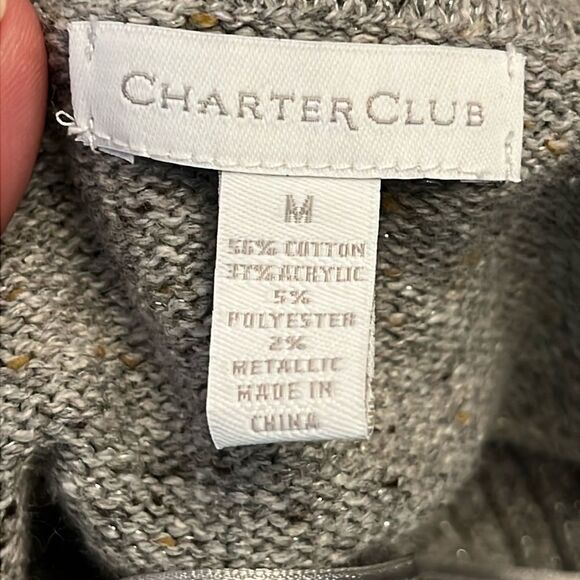 Charter Club size medium grey /metallic sweater cropped sleeves - Picture 6 of 7